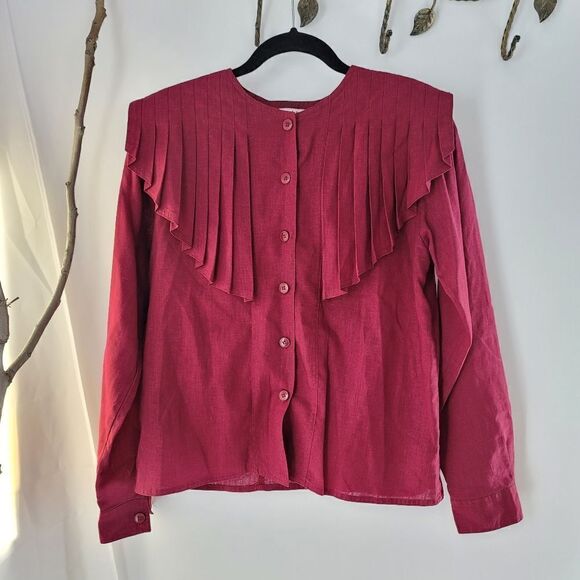 Peddlers vintage linen bib front blouse red - Picture 1 of 6